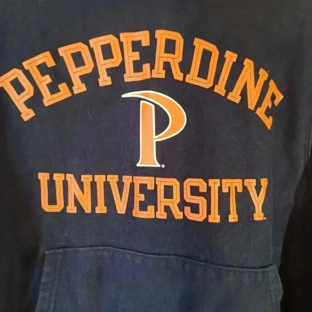 Pepperdine University Champion Unisex Hooded Sweatshirt Size Small Navy Orange